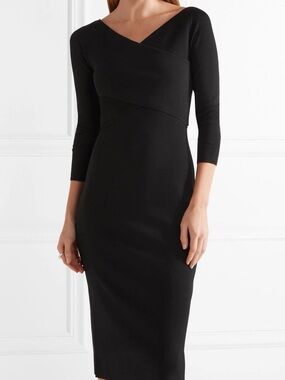 Theory Black Wrap Front 3/4 Sleeve Midi Sheath Dress